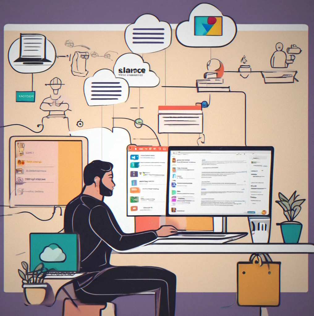 Integration logos showing email, Slack, Teams, and cloud stoarge platforms connected to MellowLedger