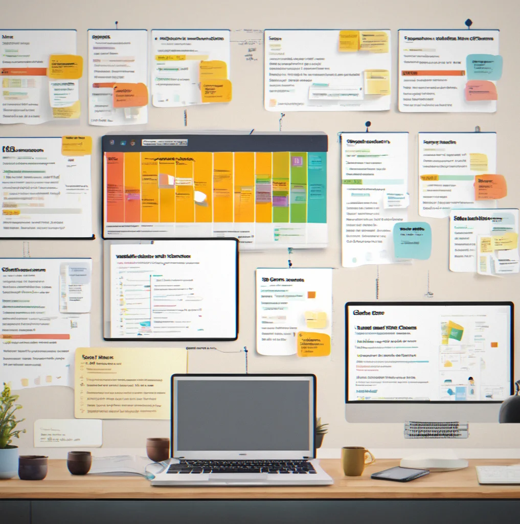 Timeline visualization showing scattered communication across multiple platforms—email, Slack, Teams and drives—with documents spread across different dates and locations